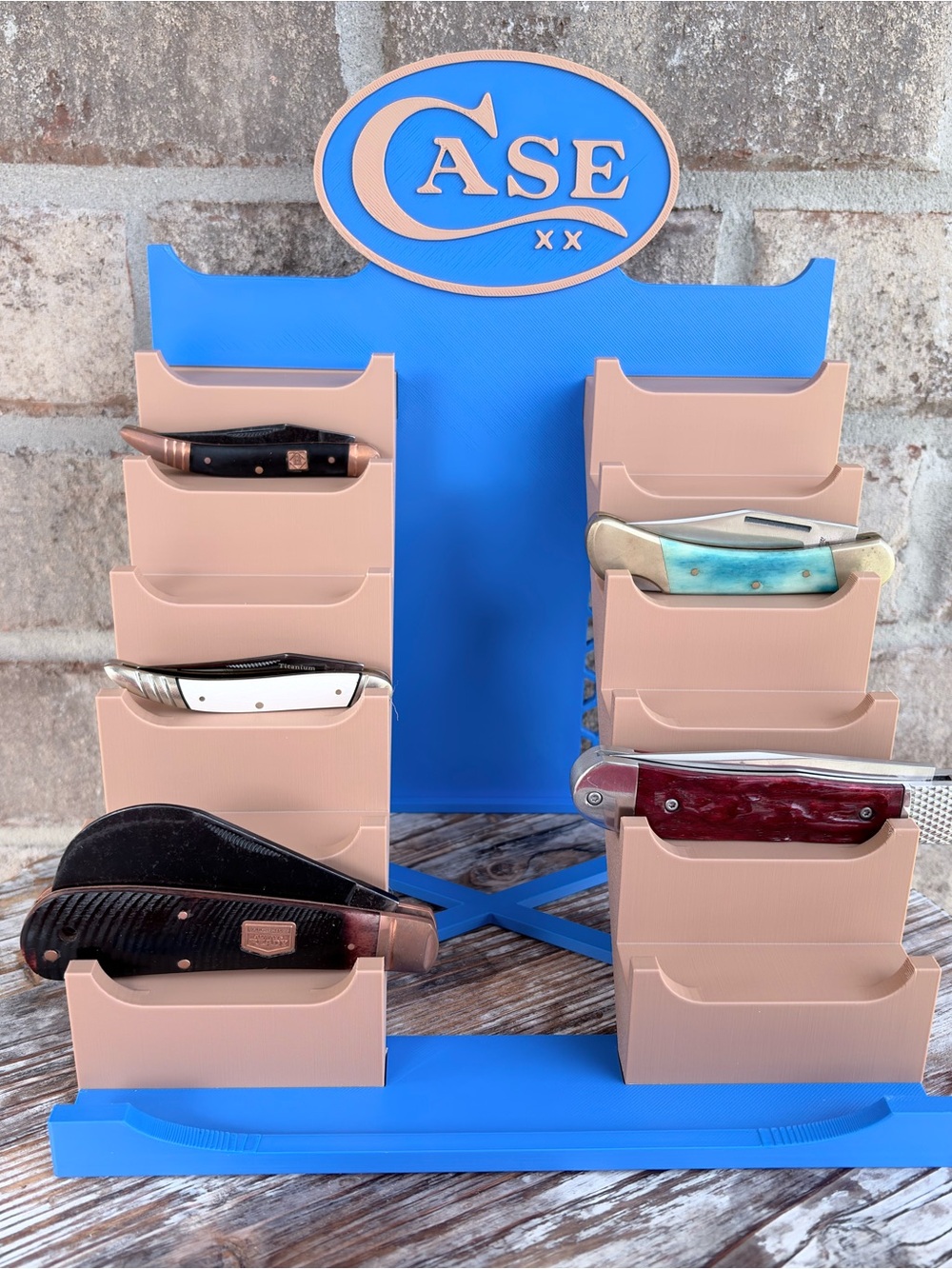 CASE style knife stand Blue and Tan